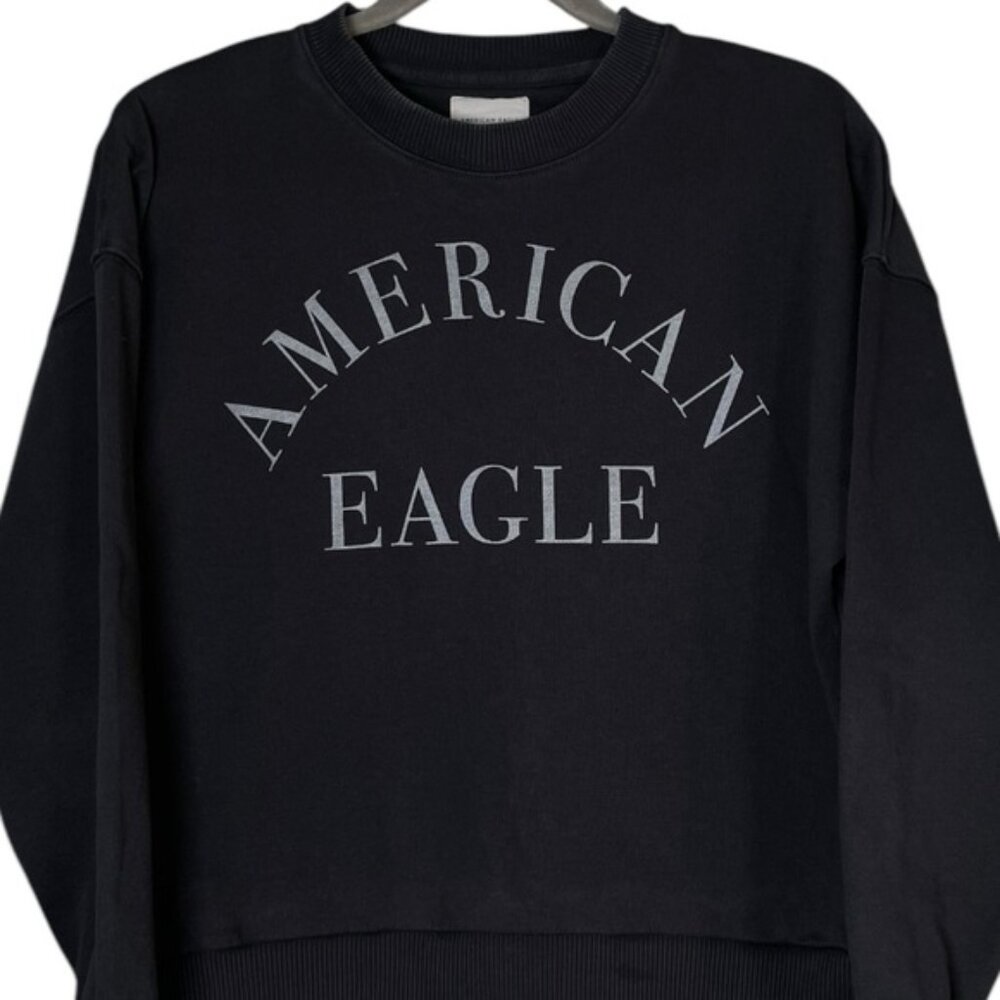American Eagle Medium Sweatshirt Crewneck Sweater Grey AE Graphic Top Long Shirt - Picture 3 of 9